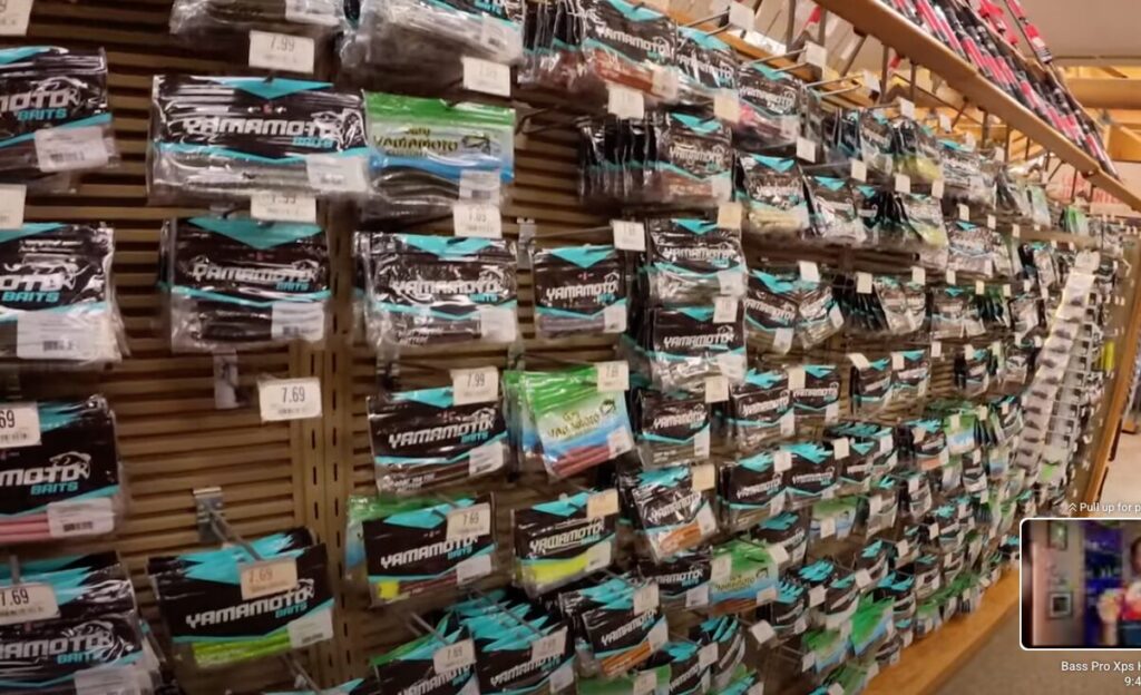 Picture from my trip to Cabela's of an entire aisle of Gary Yamamoto baits.