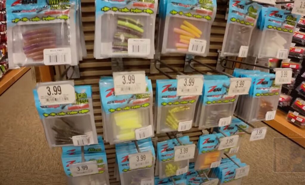 Image showing inventory of Z-man micro Finesse lures at Cabela's